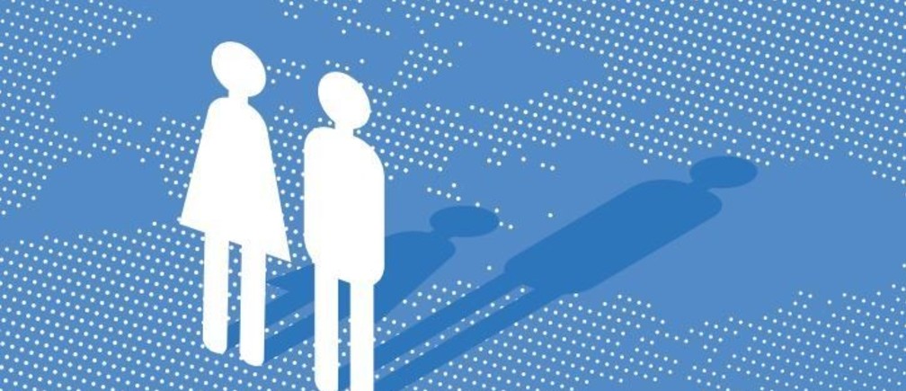 imagen icono hombre y mujer sobre fondo mapa mundo