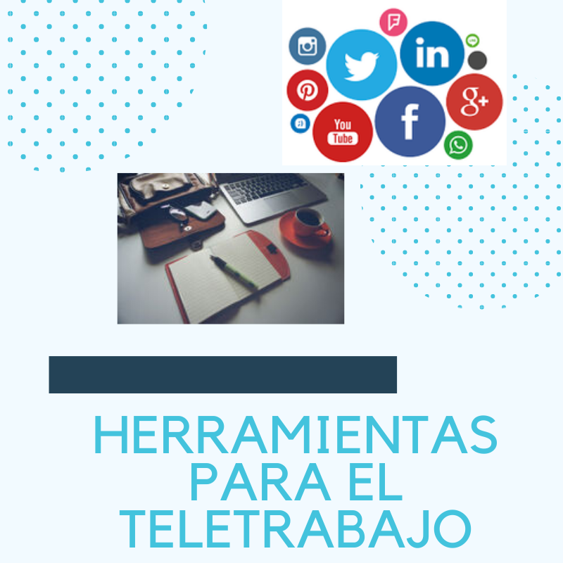 cartel con imagen de ordenador e iconos de redes sociales